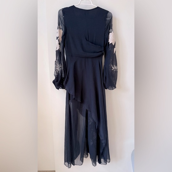 ASOS Design Elegant Navy Blue Floral Embroidered High Low Maxi Dress - Picture 6 of 16